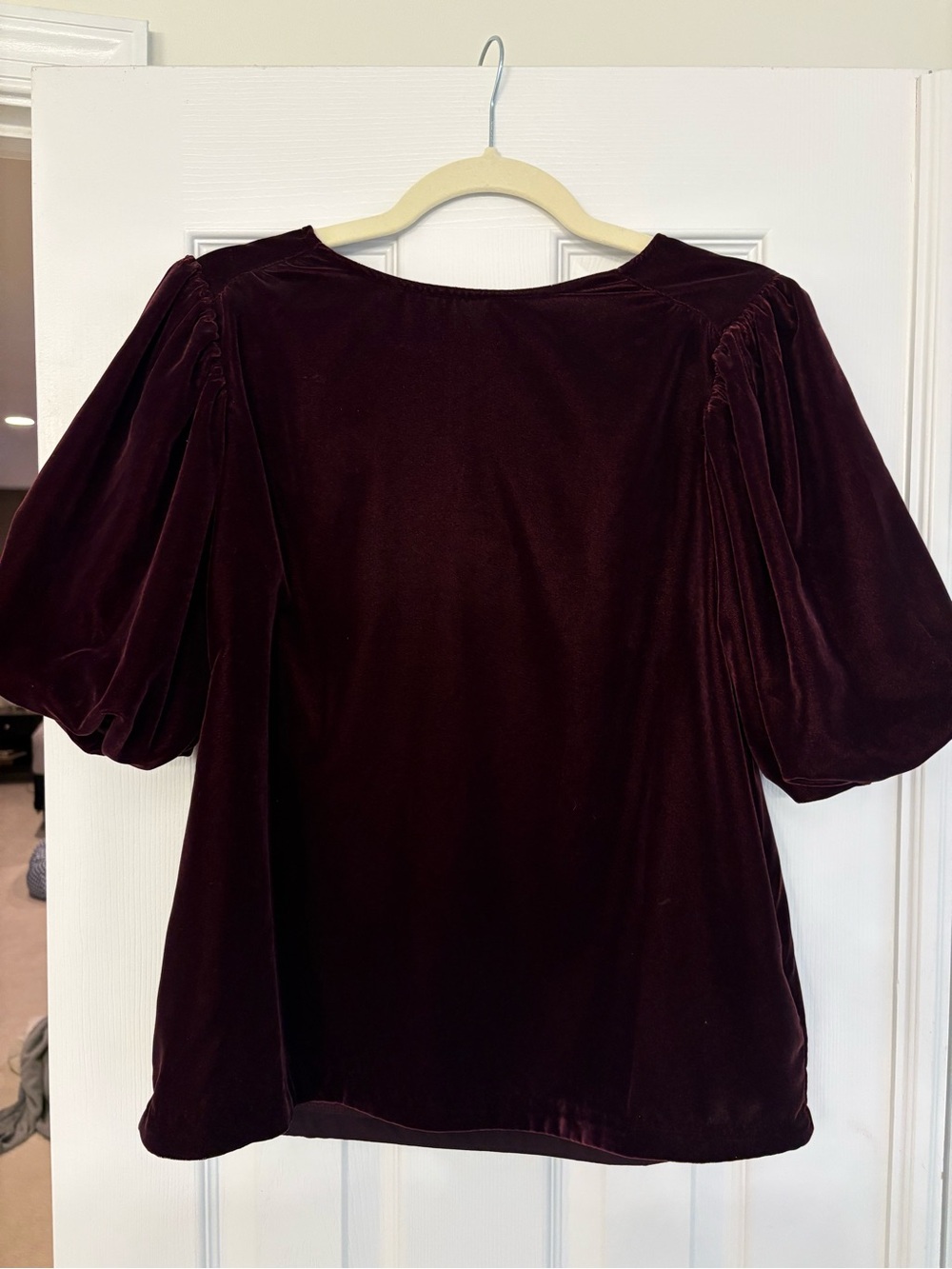 Banana Republic Velvet Puff-Sleeve Top - Burgundy